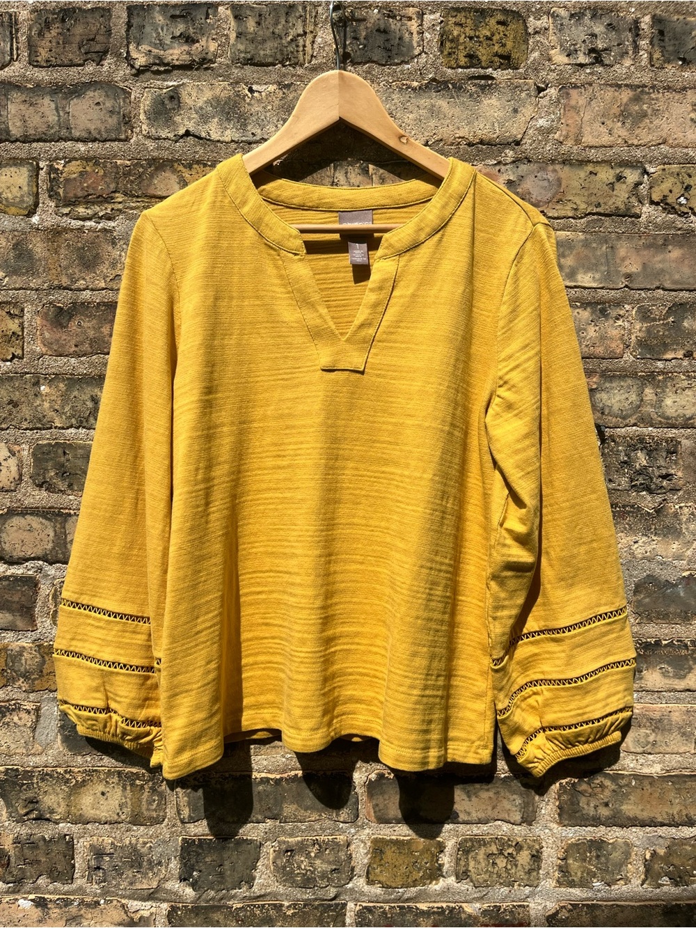 Chico's Cotton Blend V-Neck Knit Top Mustard Yellow Size Medium - Picture 9 of 9